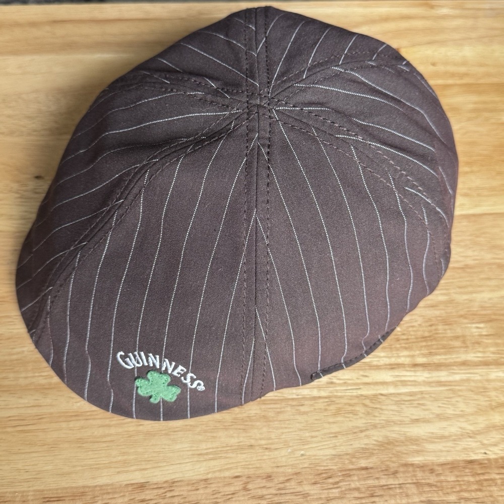 Guinness L/XL Brown Pinstripe Flat Cap Ivy Newsboy Hat Grandpacore Blokecore Pub